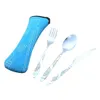 iTECHOR 3pcs/lot Stainless Steel Tableware set camping Travel Portable Cutlery Fork Knife Dinnerware Set with cloth bag hot sale C18112701