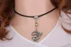 Vintage Silver Alloy Lizard Gecko Leather Necklace Pendants Glass Bead Charms Choker Collar Statement Gift For Women Jewelry DIY Hot