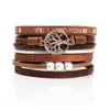 Multilayer Leather Wrap Bracelet Handmade Wristbands Bangle Bohemian Tree of Life Bracelets with Magnetic Buckle Women Jewelry