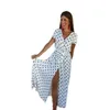 Robes d'été Robes pour femmes Mousseline de soie Empire Split Design Robe longue Col en V profond Vêtements de plage sexy Robes d'été à manches courtes