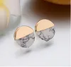 Fashion Joker Metal Stud Earrings Metal Chain Marble Accessories Triangle Stone Necklace Round Earrings Unisex