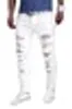 2017 heren broek gat gesneden brocks knie met rits voet stretch broeken gescheurde jeans witte skinny potlood broek joggers voor man