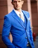 New Arrival Dwa Przyciski Blue Wedding Groom Tuxedos Peak Lapel Groomsmen Men Suits Prom Blazer (kurtka + spodnie + kamizelka + krawat) W64