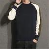 Men Colorblock Long Sleeve T Shirt Fashion Loose Round Neck Patchwork Designer Tshirt Clothing Spring Trend New Male Casual Slim Tee Tops