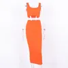 Forefair Two Piece Women Summer Set Neon Pink Green Orange Off Shoulder 2 PCS Party Club Ribbed Knitted Sexy Midi Dress MX200518