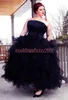 Elegance Gothic Plus Size Long Wedding Dress Black Tiered Tulle Strapless African vestido de noiva Arabic Bridal Gown Ball Country223y