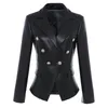 봄과 가을 여성 검은 색 짧은 재킷 J1을위한 패션 - 품질 사자 머리 금속 버튼을 두 번 가슴 가죽 정장 재킷 코트