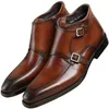 Strapa Doble Moda Tan Black Black Toble Vestido para hombre Botas de cuero genuinas zapatos de boda masculinos