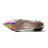プラスサイズ34-45女性特許革ポンプ混合カラー猫の花プリントスティレットヒールポンプ夏の尖ったつま先の靴