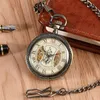 Bronzene antike mechanische Taschenuhr für Herren, Skelett-Handaufzugsuhr, Retro-Uhr mit Anhänger, Kette, römische Ziffer, Souvenir, Geschenke