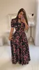 Summer Boho Floral Print Lång klänning Kort ärm Tunika Maxi Dress Women Fashion Evening Party Dress