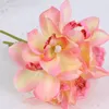 6 Heads Real Touch Cymbidium Artificial Orchid Shoot Table Decoration Flower DIY Wedding Bride Hand Flowers Home Decor Floral