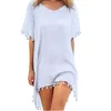 Casual Dresses Est Style Women Beach Tassels Swimsuit Cover Up Swimwear Pareo Tampa Summer Mini Loose Solid Dress Ups1