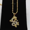 Dragon Totem Micro Zirconia Hängsmycke Halsband 18K Gul Guld Fylld Kvinnor Mens Bringbling Pendant Chain Gift