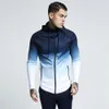 Moda Correndo Jaqueta Homens Zipado Gradiente de Fitness Casaco Com Capuz Jogging Caminhadas Camisolas Ginásio Jaqueta Esporte Hoodies Basquete Roupas