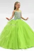 Vestido de baile verde de limão Bateau Sheer Crystals Girl's Girl Dresses Ruffles A Line Flower Girl Dresses Formal Party Dales