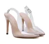 Elegant nude heels pvc clear transparent shoes women sling back pointed toe pumps size 35 to 40