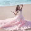 2020 Nowa Księżniczka Różowa Suknia Balowa Quinceanera Suknie Koronkowe Aplikacje Kwiat Tulle Bodice Bez Rękawów Długi Prom Dresses Formal Party Sukienki