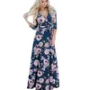 Fashion-2019 New Fashion Women Abito a maniche lunghe Vintage Flower Print Party Club Bohemia Scollo a V Abito lungo sexy Abiti casual neri