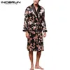 Şık Erkek Robe Uzun Kollu Bornoz Ipek Kimono Şanslı Ejderha Baskı Pijama Gece Soyunma Kıyafeti Masculina Bornoz Homewear