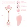 Rose Quartz Roller Slimming Face Massager Lyftverktyg Naturliga Jade Facial Massage Roller Stone Skin Massage Beauty Care Set Box8168891