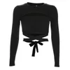 Rapwriter Sexy Hollow Out Waist Cross Cotton Long Sleeve Crop Tees Women 2018 Streetwear O-Neck Skinny Skinny T-Shirt feminina