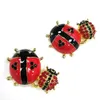 Moda Mücevherleri Işıltılı Kristal Hayvan Böcekleri Broşlar İki Kırmızı Emaye Lady Bug Pin Rhinestone Broş Pimi Kadınlar için