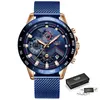 2019 LUIK Nieuwe Heren Casual Horloge Voor Mannen Datum Quartz Horloges Sport Chronograaf Mode Blauwe Mesh Riem Horloge Relojes Hombre1619