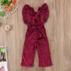 Tulum moda çocuk bebek kız kıyafetleri uçan kollar fırfırlar sırtsız kadife tulumlar romper tulum oyunları bibpants toddler kıyafetler