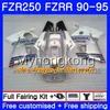 FZRR YAMAHA FZR-250 용 FZR 250R FZR250 90 91 92 93 94 95 레드 프레임 250HM.2 FZR 250 FZR250R 1990 1991 1992 1993 1994 1995 페어링 키트