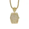 Collana di orologio da tasca con diamanti placcato oro 18 carati in rame materiale pieno cz pietra mens hip hop gioielli regalo