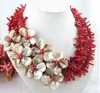 jóias venda quente novo - Flor !! coralahell de pérolas naturais neckalce / brinco Moda AKOYA gratuito