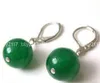 Natural 8/10/12/14mm Green Jade Gems Round Beads Silver Leverback Hook Earrings