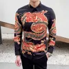 Camisa vermelha masculina de alta qualidade manga longa camisas casuais dos homens china dragão impressão magro ajuste camisas vestido noite clube festa smoking326m