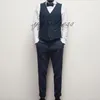 Herringbone azul Noivo Coletes Com Cadeias Single breasted Noivo Colete De Lã Slim Fit Dois Bolsos Melhor Homem Colete Para O Casamento