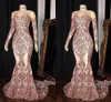 Sexy Mermaid Prom Dresses Sheer Long Sleeves Illusion Neck Lace Applique Beaded Floor Length Formal Party Evening Gowns