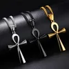 Colliers Ankh Vintage en acier inoxydable pour hommes et femmes, couleur argent, or, noir, bijoux égyptiens