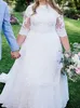 Plus Size Lace Wedding Dresses Half Sleeve Jewel Neck A Line Sweep Train Modest Design 2020 Spring Bridal Gowns Custom Made205y