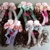 Peluca rizada, pinza para el pelo con lazo, accesorios para el cabello, encaje de princesa para niña, cinta bonita, horquilla trenzada para niños, tocado 0108