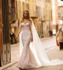 Abiti da sposa a sirena Berta con involucro Abiti da sposa con paillettes in pizzo con scollo a cuore Abito da sposa sexy con disossamento a vista robes de mari￩e 3812