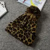 Knit cap Autumn and winter warm fashion wild leopard large ball knit wool hat caps cuffed hat EEA5551836702