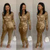 Bländande Gilding Women Jumpsuit Zipper Turtleneck Långärmad Romper Club Party Overaller Kvinna Jumpsuit Plus Size 3XL