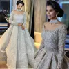 Luxo Brilhante Vestido de Bola Vestidos de Noiva de Cristal Scalloped Sequin Plus Size Vestido de Casamento Puffy Vestido de Novia