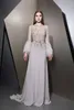 Nakad A Ziad Line Elegant Evening Dresses Long Sleeve Feather Beaded Sequins Formal Prom Gowns Sexy Sweep Train Party Dress