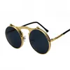 Luxus-Herren Retro Steampunk Kreis Vintage Runde Flip Up Sonnenbrille Frauen Männer Punk-Stil Sonnenbrille Metallrahmen schwarze Sonnenbrille männlich UV400