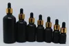 50ml zwarte glazen druppelaar fles matte zwarte parfum cosmetische fles met zwarte gouden tops aangepaste print