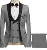 Skräddarsydd mörkgrå vit brudgum Tuxedos Vackra män Formella kostymer Affärsmän Använd bröllop Prom Middagsdukar (Jacka + Byxor + Vest)