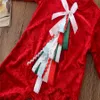 Ropa de diseñador para niños INS Rojo de manga larga con volantes Arco Mamelucos de Navidad Monos Primavera Otoño Ropa de niña RRA1706