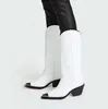 Vente chaude-Marque Design Mode bottes hautes bout en métal talons épais sans lacet martin longues bottes noir blanc Moto Booties hiver mujer
