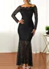 2020 Royal Mermaid Black Mother of The Bride Dresses Lace Tulle Applique Plus Size Wedding Guest Dress Long Sleeve Elegant Evening Gowns